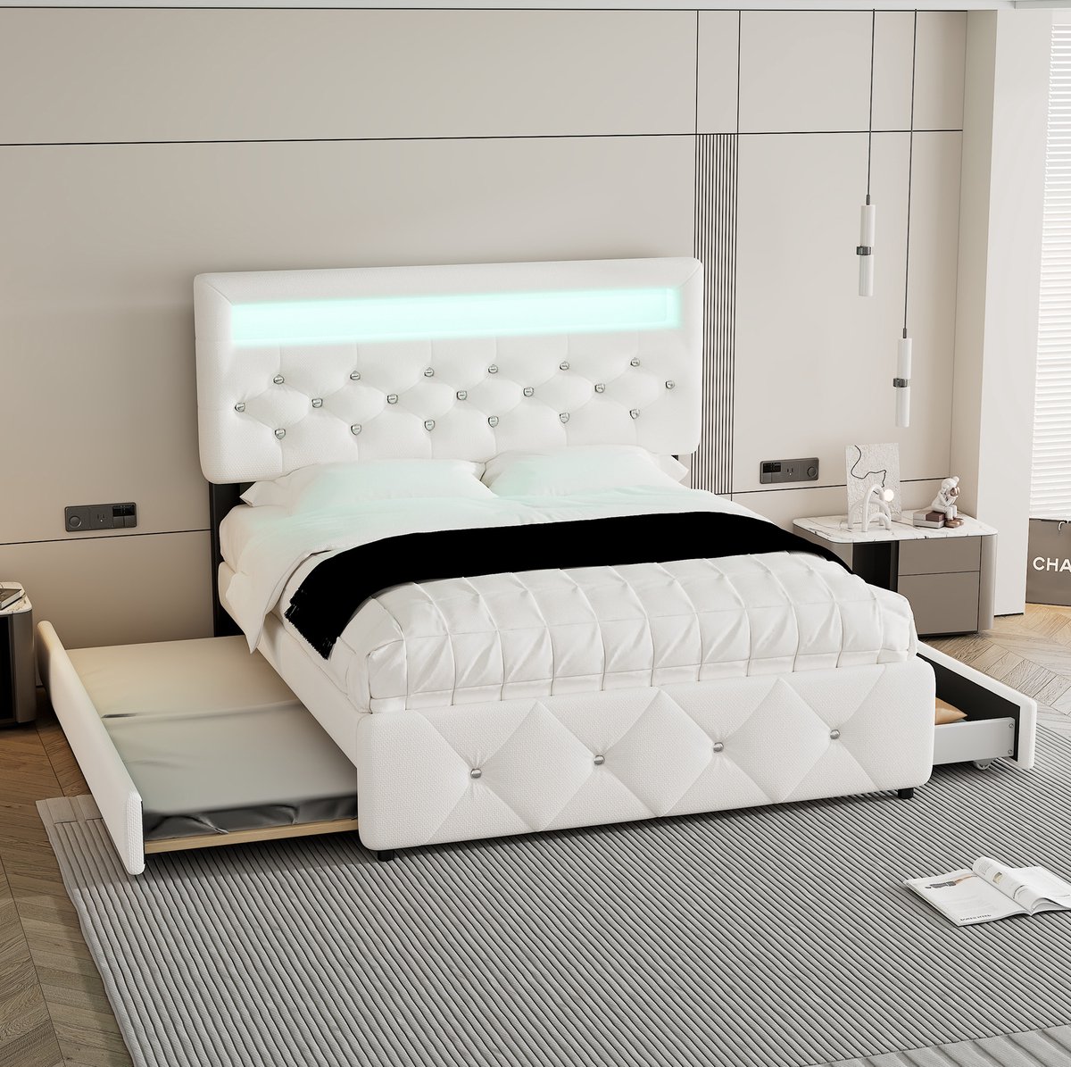 Gestoffeerd bed van 140*200 cm (90*190 cm), tweepersoonsbed, platformbed, gestoffeerd bed