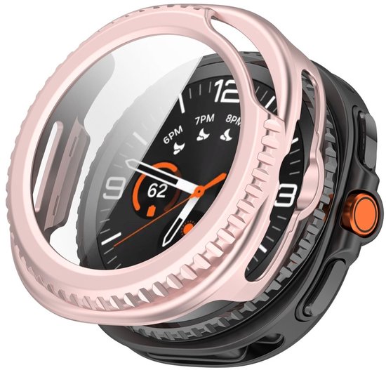 Hoesje met Ingebouwde Tempered Glass Geschikt voor Samsung Galaxy Watch 8 Classic - Smartwatch Hoes met Screen Protector - Hard Plastic Bumper Case - Roze
