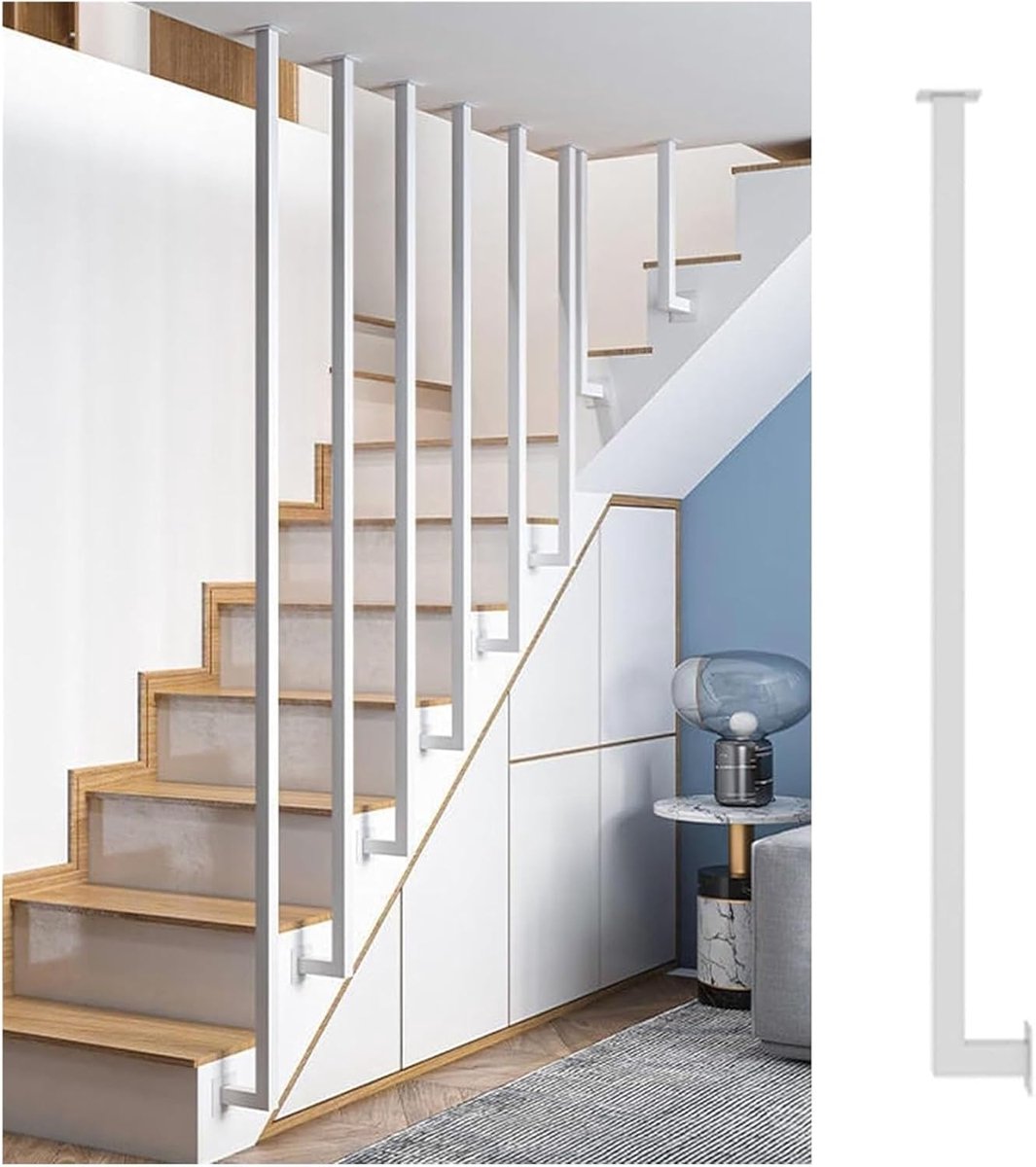 Trapleuning Paal - Trapbaluster Relingpaal - Veilig Traplopen - Zijdelings L-vormig - 110 cm - Wit