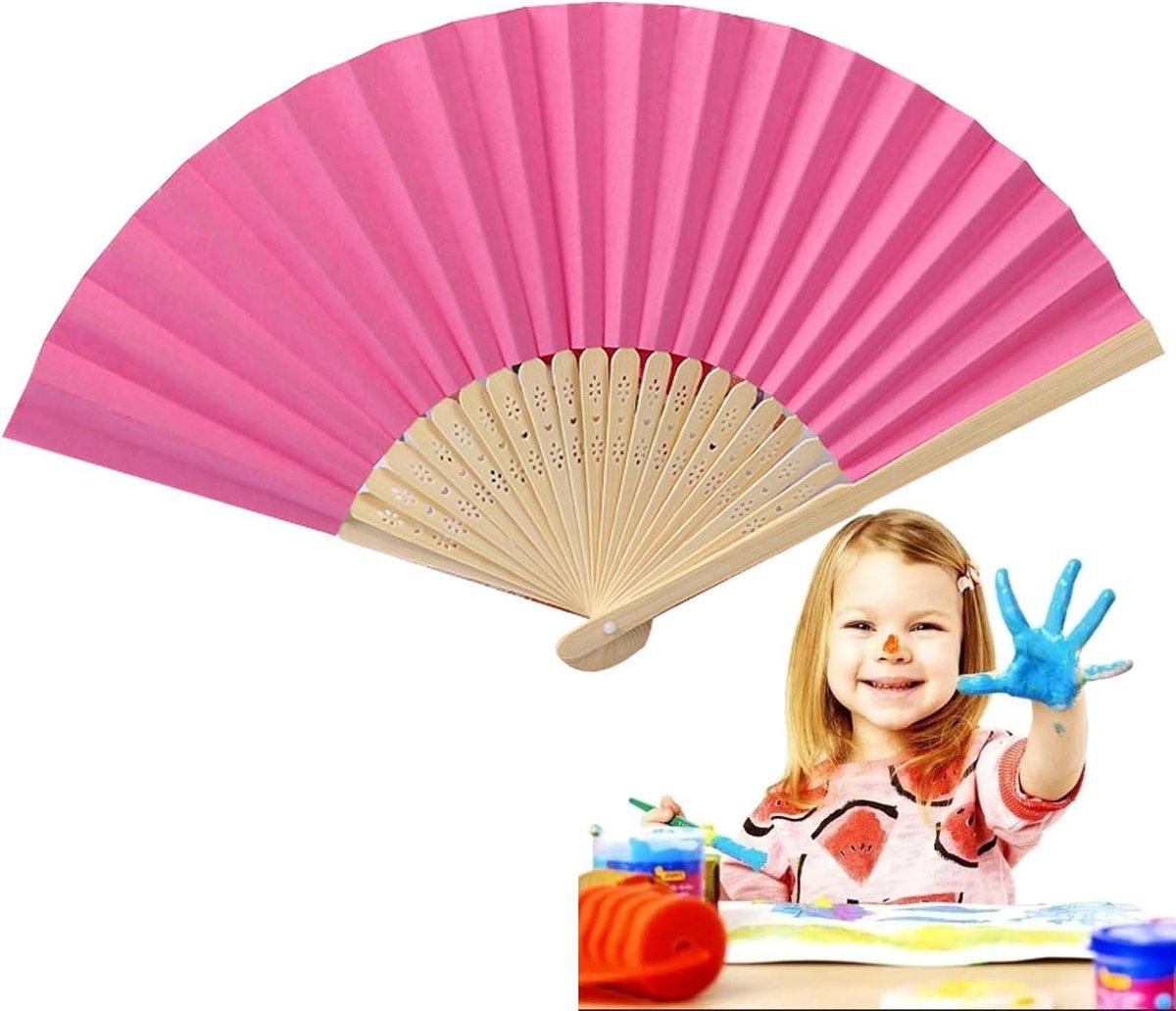 Opvouwbare handventilator - Dansventilator Cosplay - Koel blijven - Bloemmotieven Chinese patronen - 38 x 21 cm - Roze