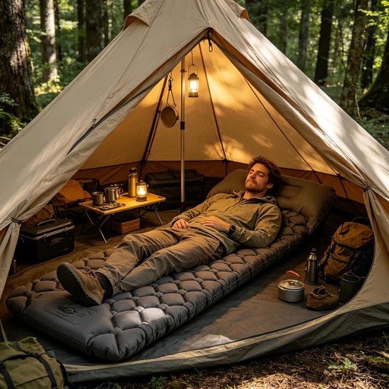 Zelfopblazende slaapmat - Isolerende kampeer mat - Outdoor slapen - Met voetpomp - 190 x 60 cm - Grijs — afbeelding 2