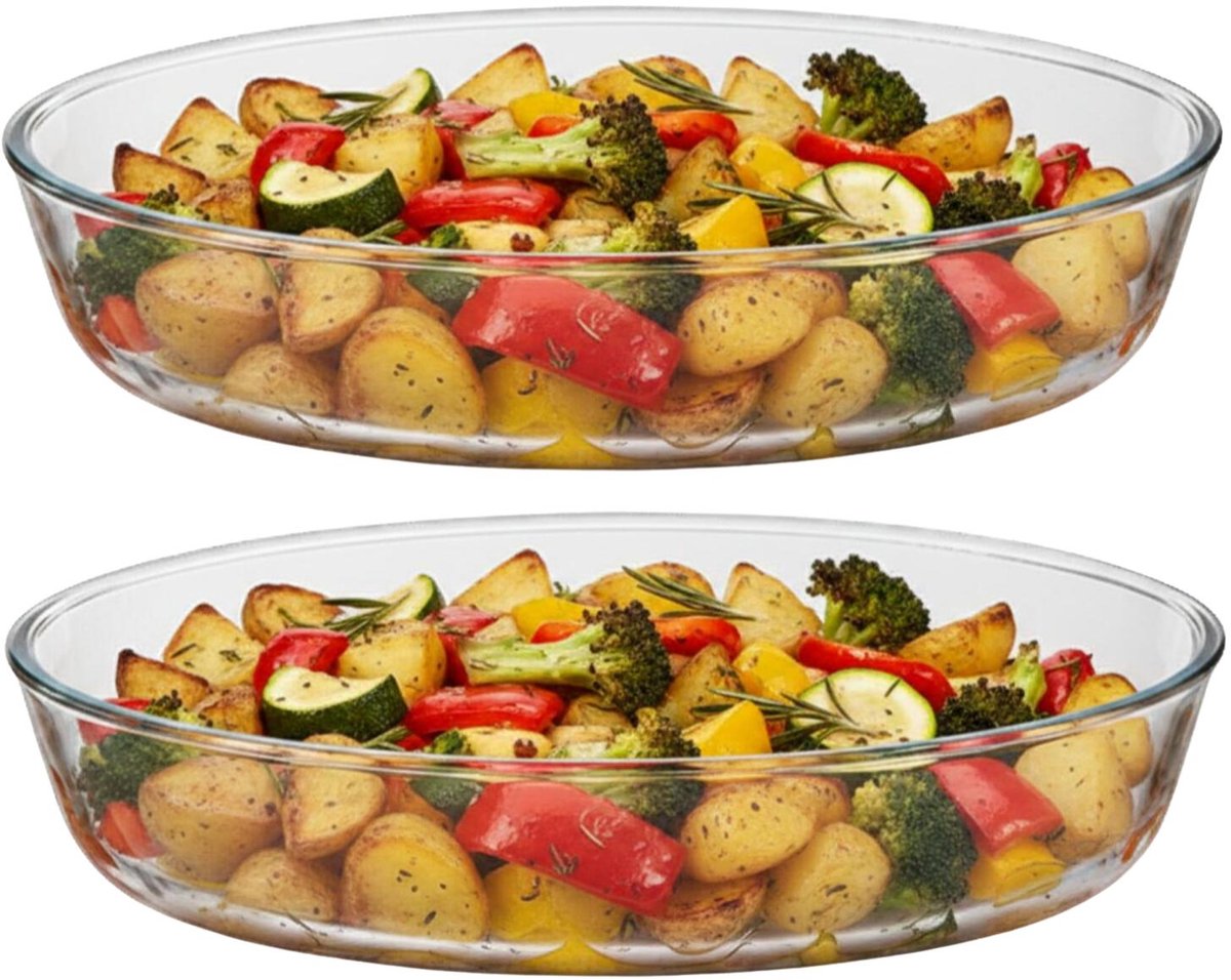 Alessandro Ovenschaal - 2x - 2.4 liter - 30 x 21 x 7 cm - glas - vaatwasser bestendig - transparant