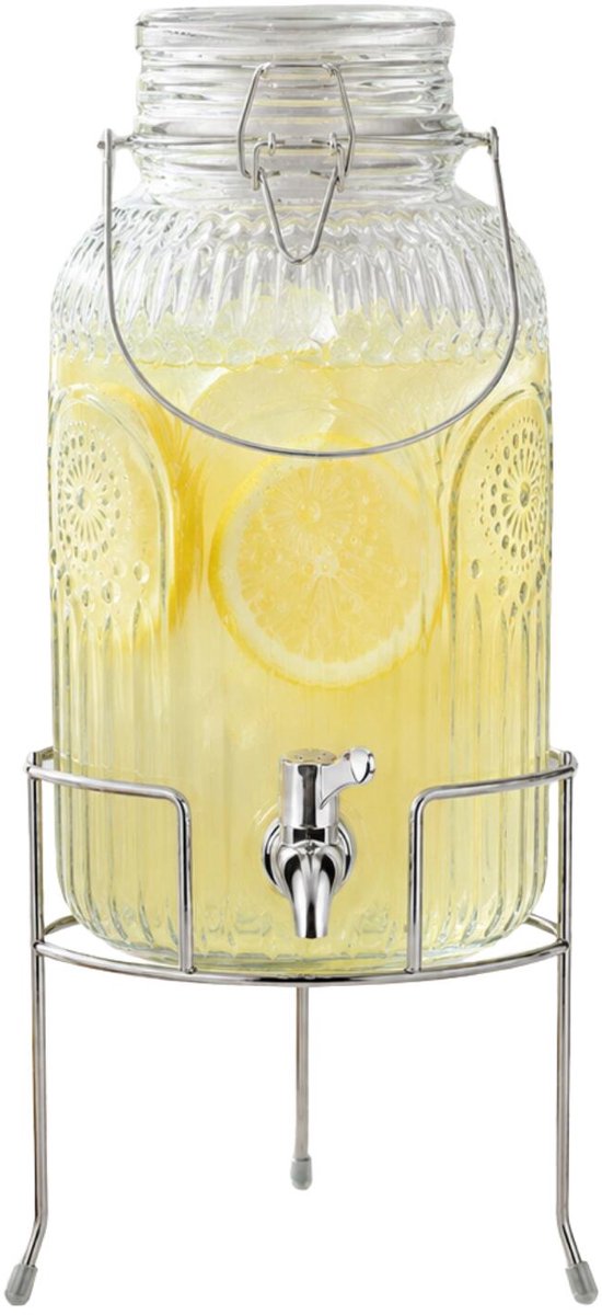 Alessandro water en drankdispenser - 3.8 liter - glas - limonade/sappen - op verhoger van metaal