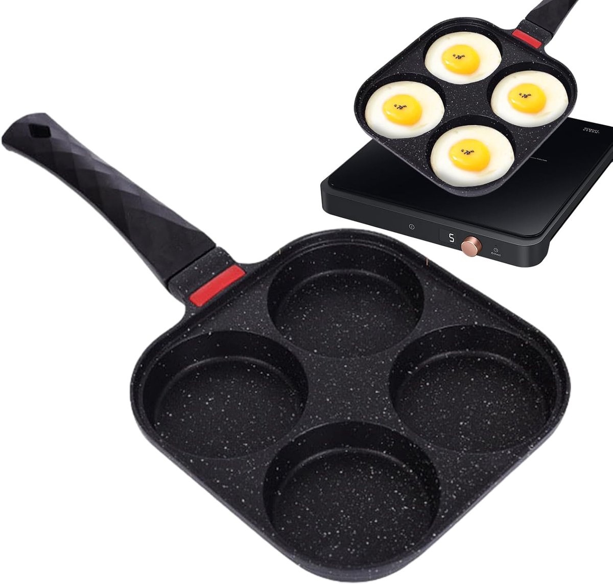 Pannenkoekenpan - Omeletpan Koekenpan - Ontbijt Maken - 4 Kopjes Ontwerp - 19x25x37cm - Zwart