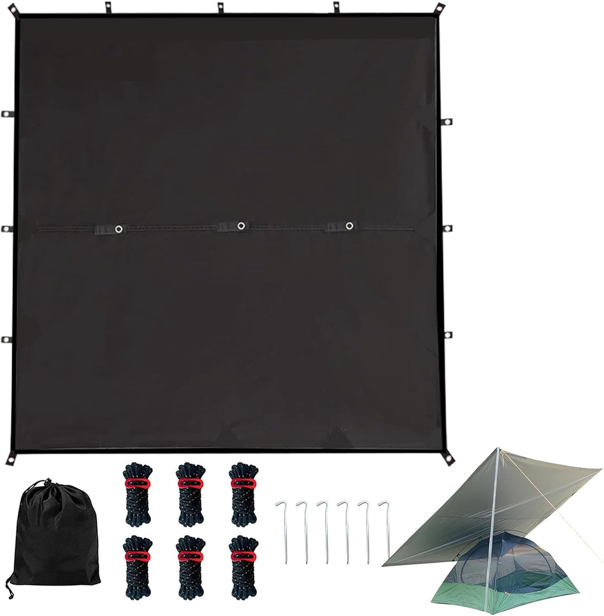 Kampeerzeil - Tarp Grondzeil - Outdoor Bescherming - Waterdicht Oxford Doek - 3.66 x 2.92 meter - Zwart