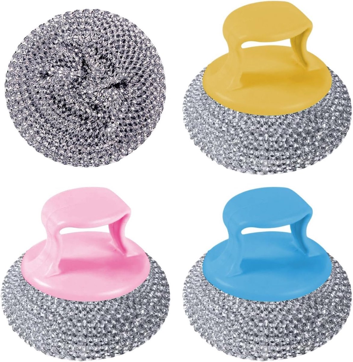 Keuken Staalwol - Schrobbers Set - Hardnekkig Schoonmaken - Krasvrij Materiaal - 4 Stuks - Willekeurig