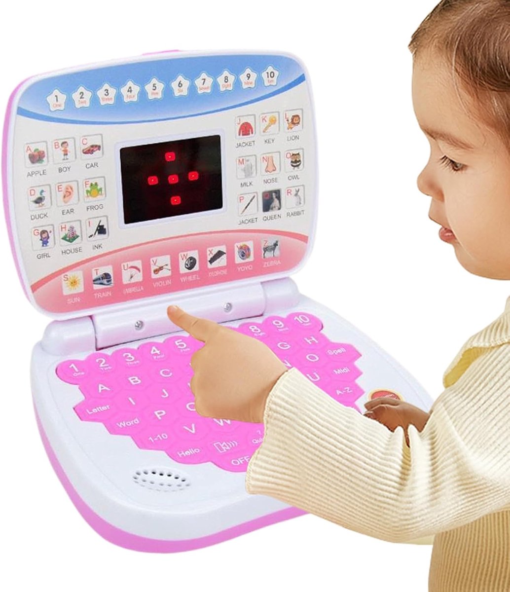 Educatieve laptop - Speelgoedcomputer muziek - Vroeg leren - Met handvat - 16 cm - Roze