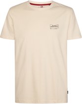 Crème T-shirt met korte mouwen en een zwart logo 'Petrol Industries Built to Endure' op de borst.