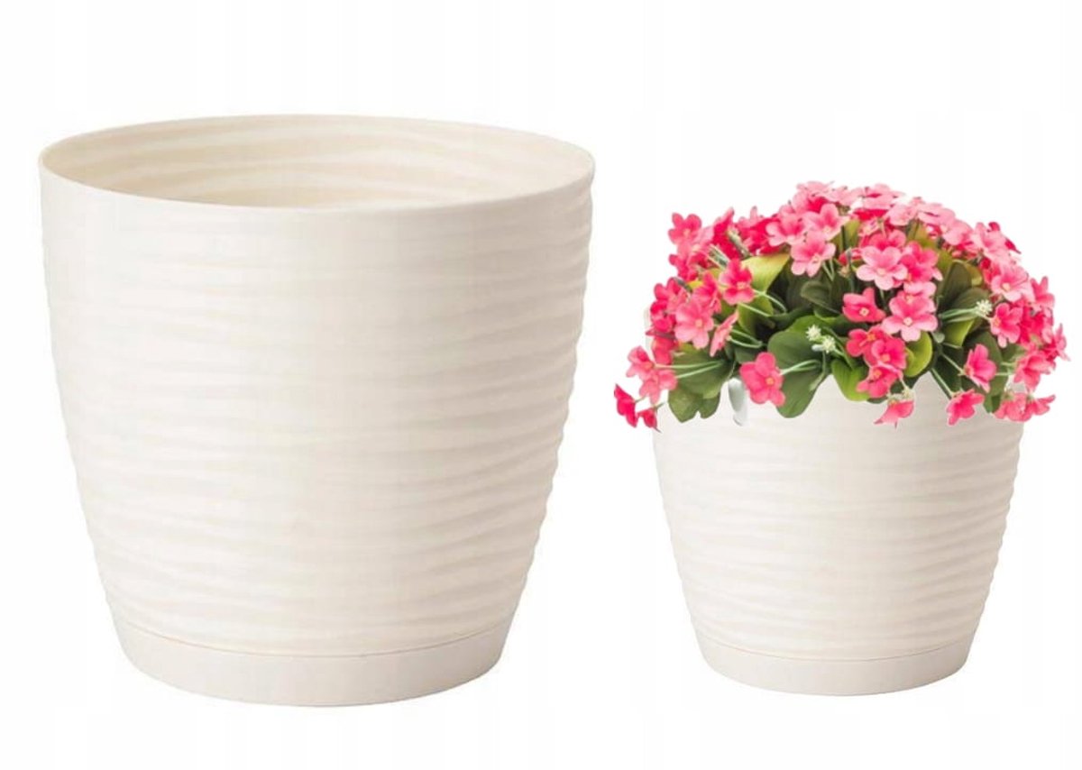 Form-Plastic Doniczka - Oker Pot - Kremkleurig - 10,7x10cm - Met Onderzetter