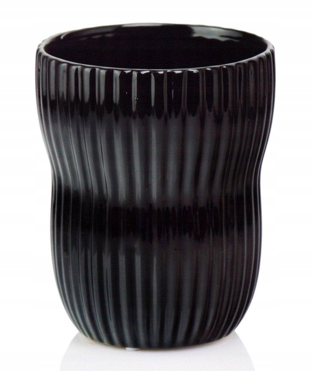 Polnix Barcelona Serie - Keramische Bloempot - Zwarte Glans - 13cm - Speciale Vorm