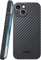 NEKIT Fiber Hoesje Geschikt voor Apple iPhone 15 - Compatibel met MagSafe - Kevlar Aramidevezels 1500D - Back Cover Ultra Dun - Grijs/Zwart