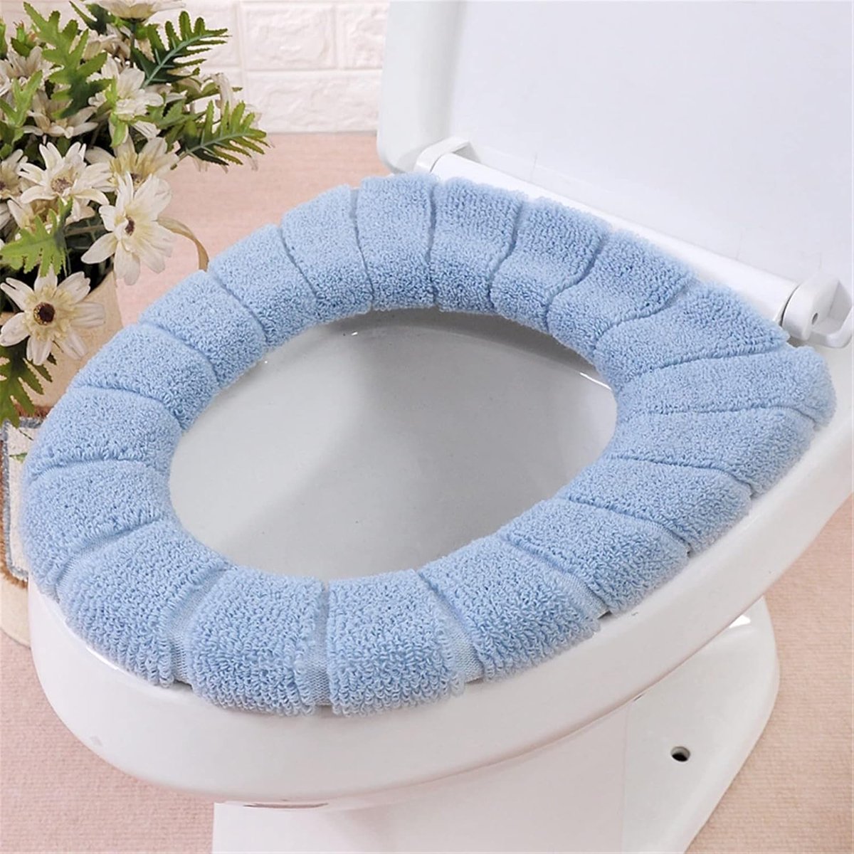 Pluche Toiletkussen - Warme WC Mat - Comfort in de Badkamer - Machinewasbaar Ontwerp - 31 cm Diameter - Blauw