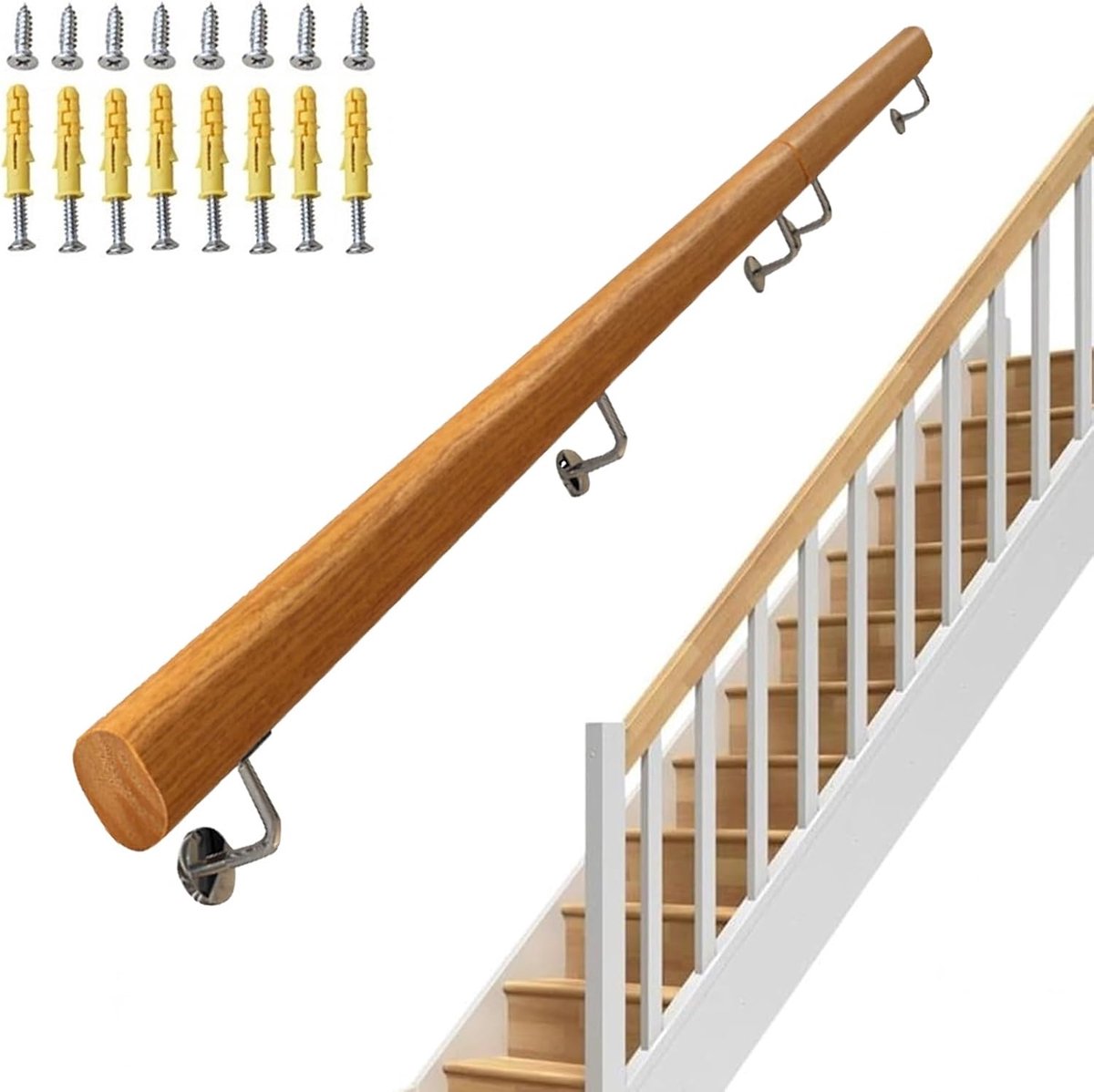 Massief Houten Trapleuning - Wandleuning Steunbalk - Veiligheid Thuis - Natuurlijke Textuur - 30-450 cm - Houtkleur