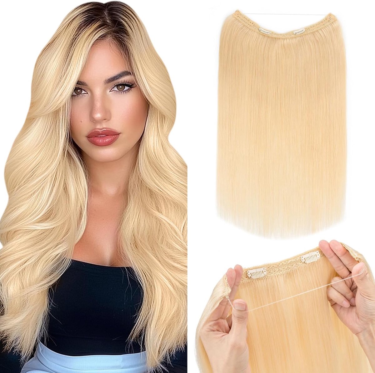 Haarextensions met Draad 40 cm - 7A Echte Mensenhaar - Bleach Blonde 613# - Gemakkelijk te Dragen - ShopVlot