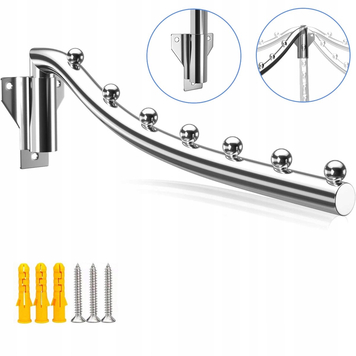 Opvouwbare RVS Wandkapstok Draaibaar 7 Haken 40cm