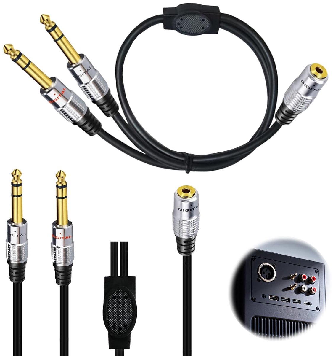 Audio adapter 3.5mm naar 2x6.35mm - stereo jack kabel - hoge geluidskwaliteit - ideaal voor mixers en versterkers - ShopVlot