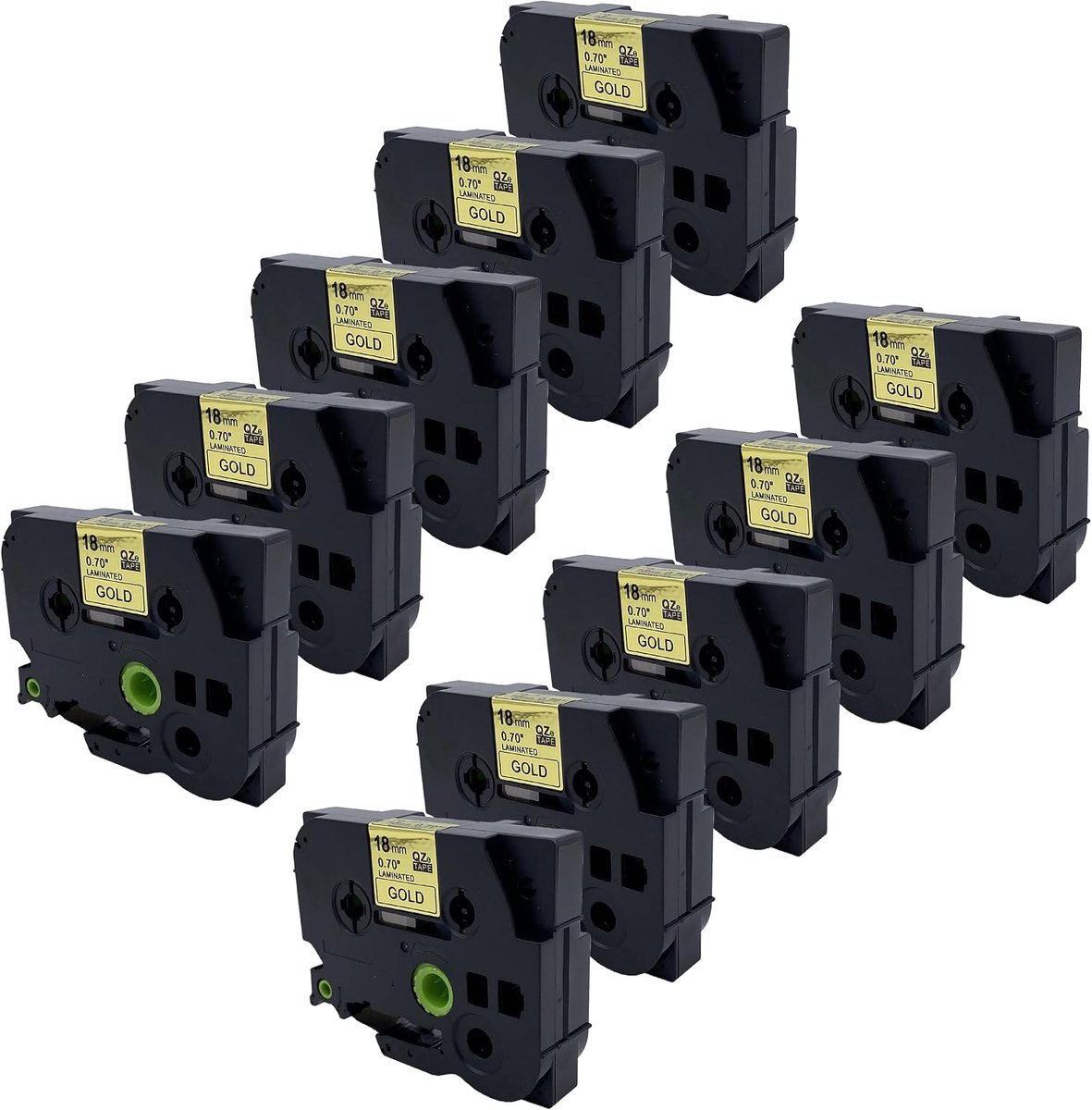 Label tape 18mm - zwart op goud - 10 cassettes - makkelijk verwijderbaar - compatibel met Brother P-Touch - ShopVlot
