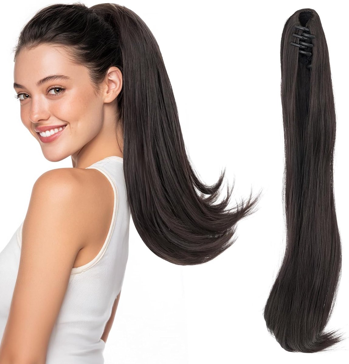 Ponytail Clip - Lange Krullende Haarextension 50cm - Hittebestendig - Natuurlijke Uitstraling - ShopVlot