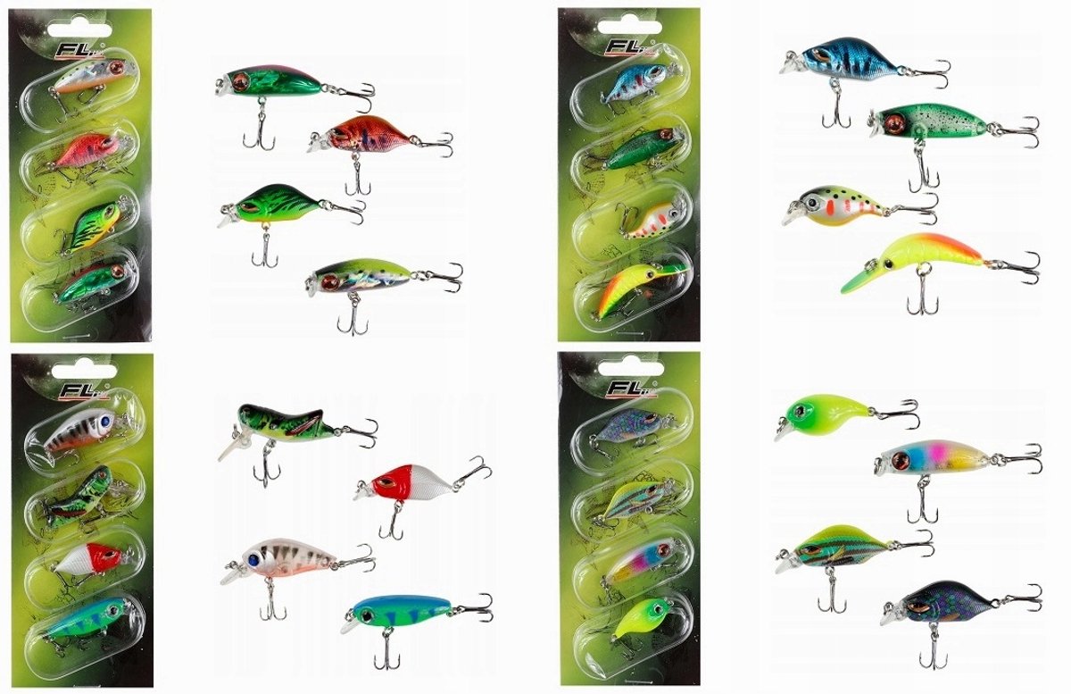 Set 4x Wobblers voor Baars, Snoek, Roofblei - Mix Kleuren & Maten