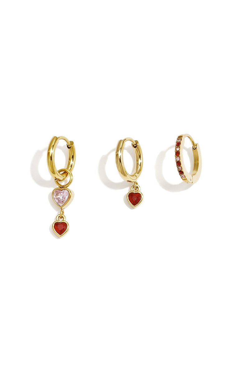 Mila - Hartjes Oorbellen Set - Roze - Stainless Steel - - Roze