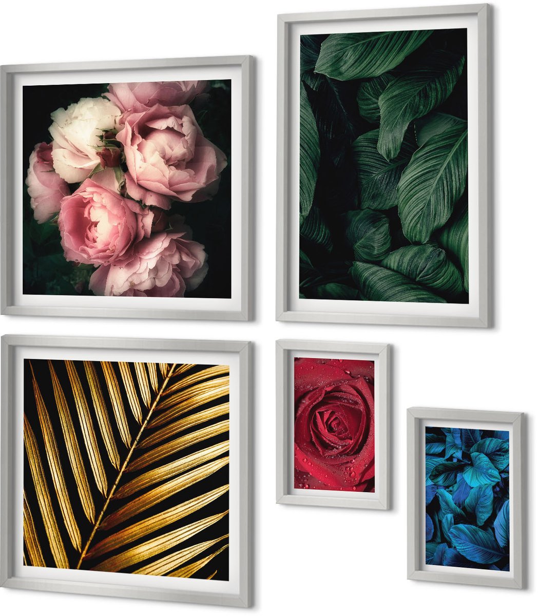 Coloray 5-Delige Schilderij Set - Abstracte Patronen In Zwart- En Kleurtinten - 20 x 30 cm - Wanddecoratie - Schilderijen Set - Kantoor - Stijlvolle Muurdecoratie