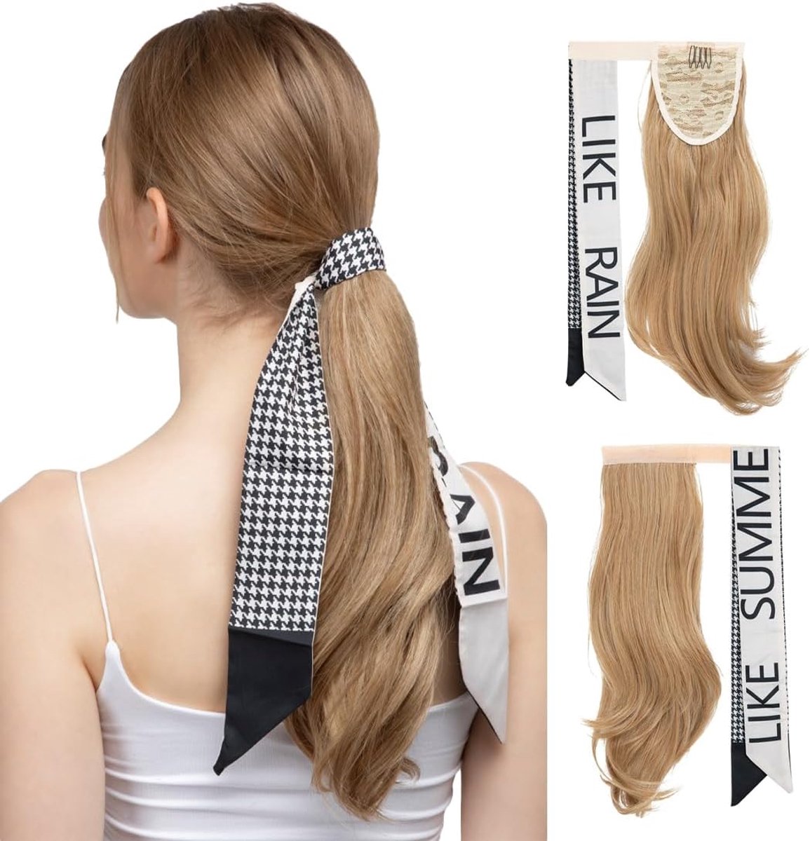 Ponytail Extensions, 40 cm, Velcro Closure, Wavy Hair Extension Hairpiece Braid Clip in Ponytail Extension, Synthetic - ShopVlot
