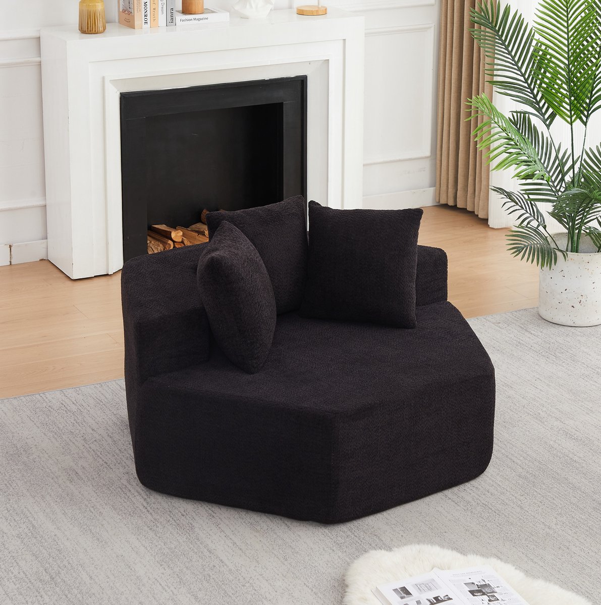 DESMIU Fauteuil 1-Zits - Modulair Hexagonaal Design Met Armleuningen En Kussens - Voor Woonkamer En Lounge - Chenille Zwart