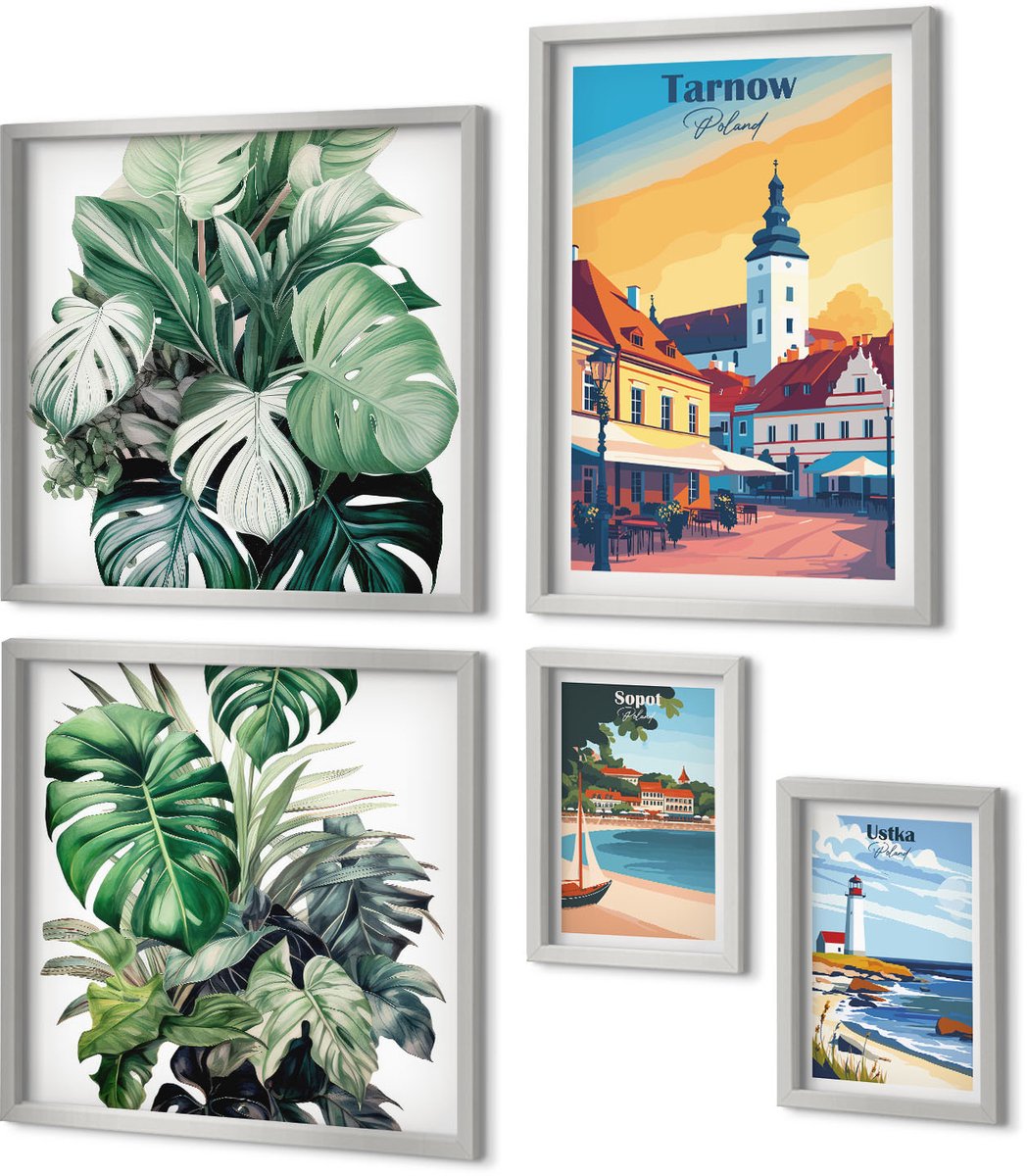 Coloray 5-Delige Schilderij Set - Fruitpatronen En Elementen Van De Italiaanse Cultuur - 20 x 30 cm - Decoratieve Schilderijen - Woonkamer - Interieur - Moderne Wanddecoratie