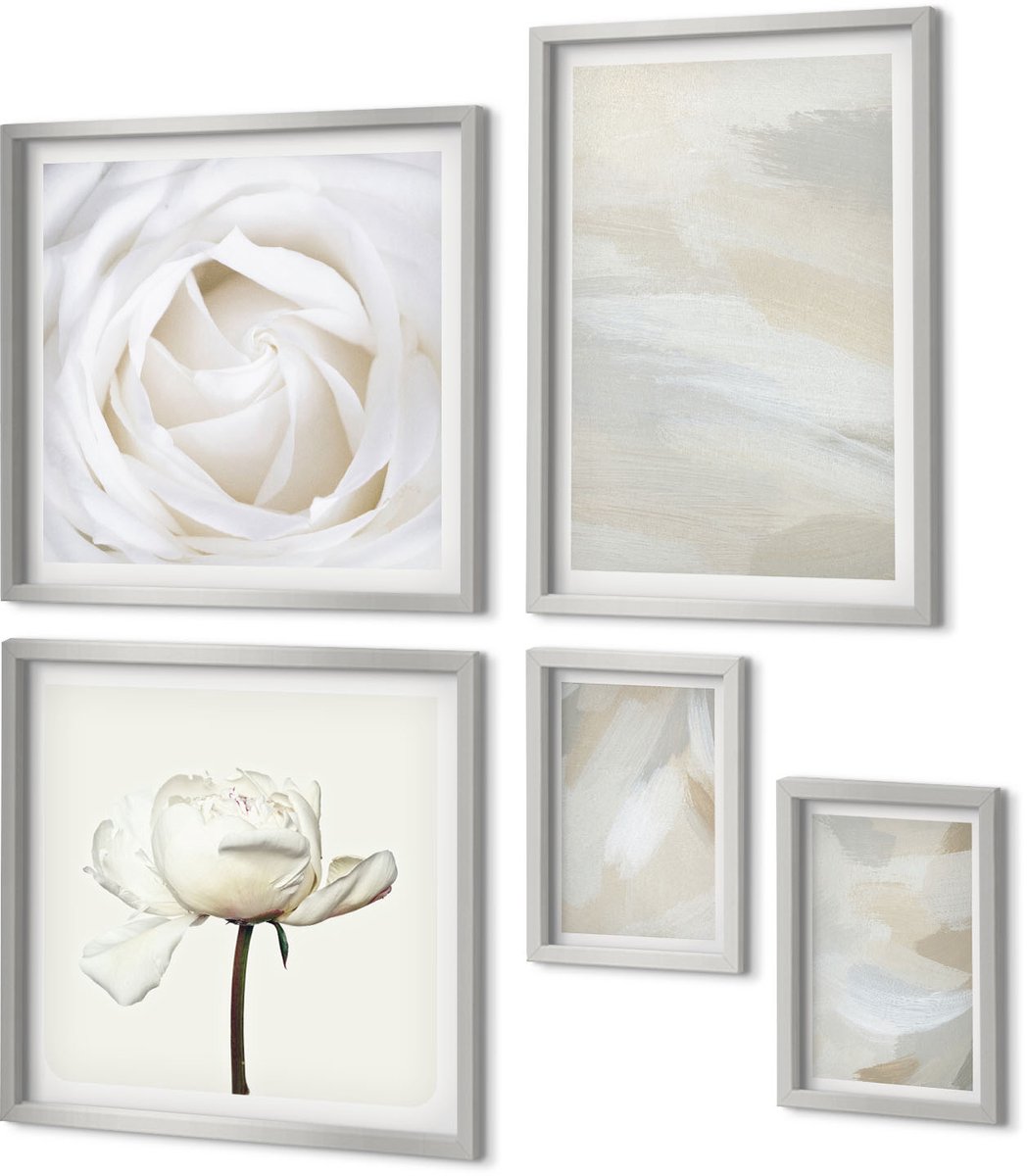 Coloray 5-Delige Schilderij Set - Watervallen, Bergen Met Een Brug En Bloeiende Bomen - 20 x 30 cm - Muurdecoratie - Decoratieve Schilderijen - Wohnzimmer