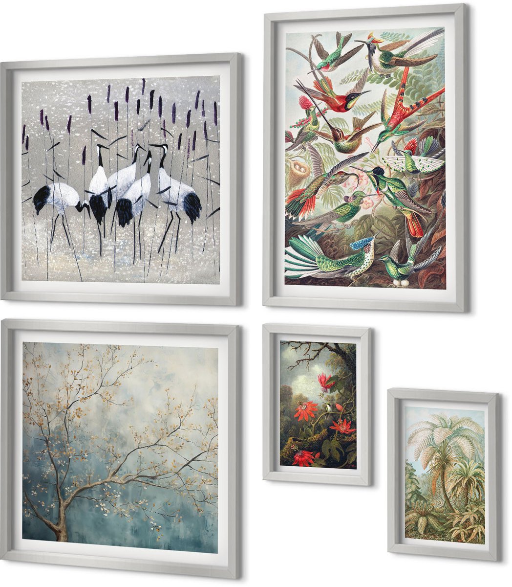 Coloray 5-Delige Schilderij Set - Winterlandschap Met Noorderlicht En Bergen - 20 x 30 cm - Moderne Wanddecoratie - Woonkamer