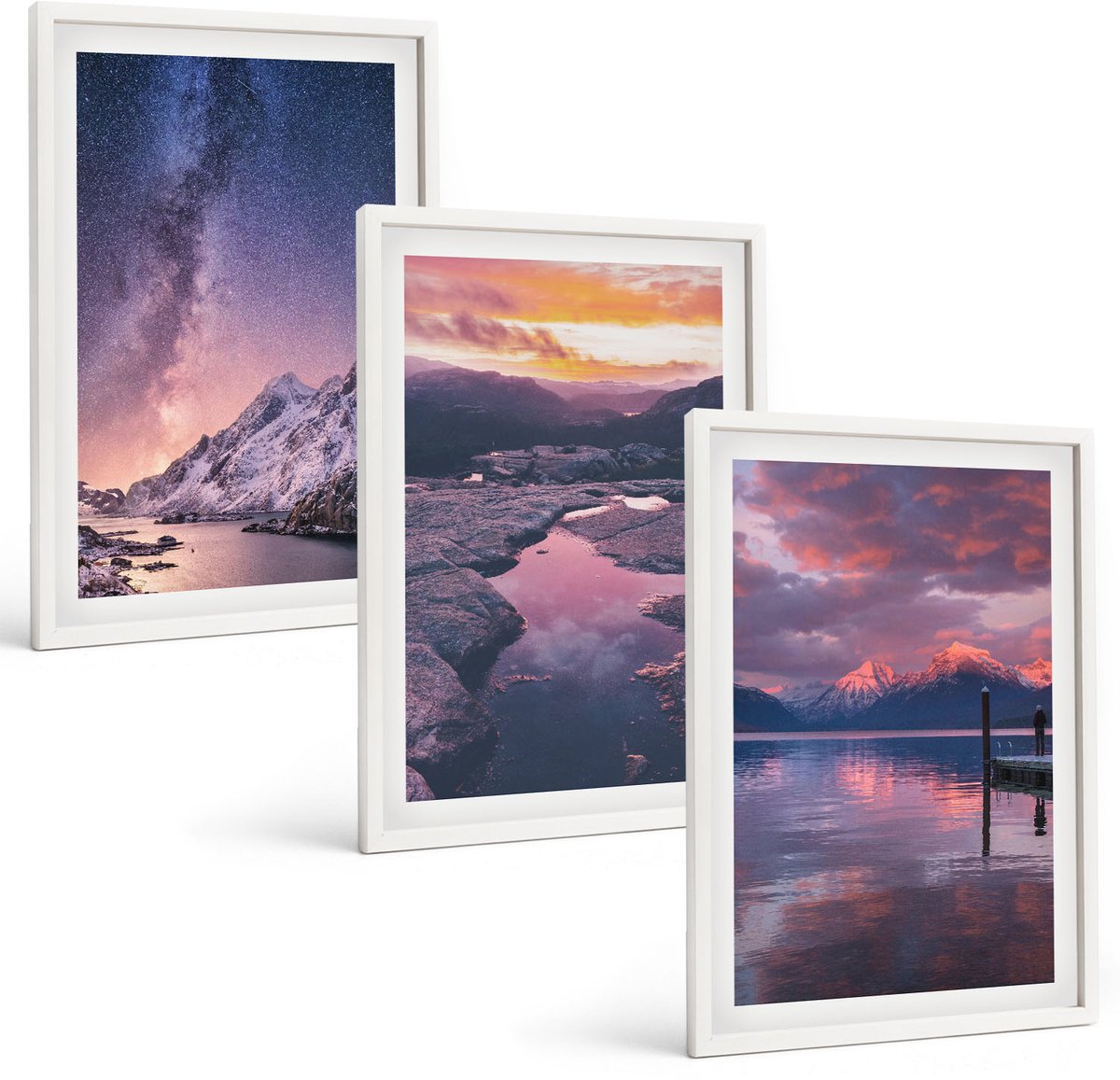 Tulup 3-Delige Schilderij Set - Bergen en water in prachtige natuurlijke landschappen - 40x60 - Muurdecoratie - Wanddecoratie - Slaapkamer - Decoratieve Schilderijen