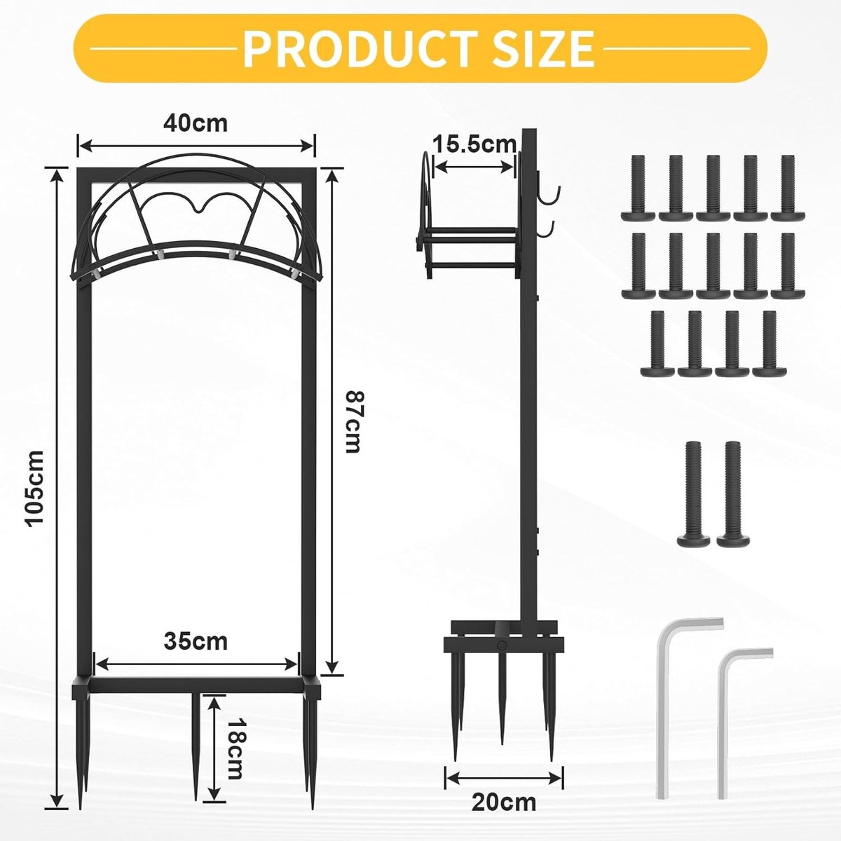 Tuinslang Wagen - Zwart - 105 x 38 x 21 cm - Vrijstaand met 5 Spikes - Voor Tuin en Buiten