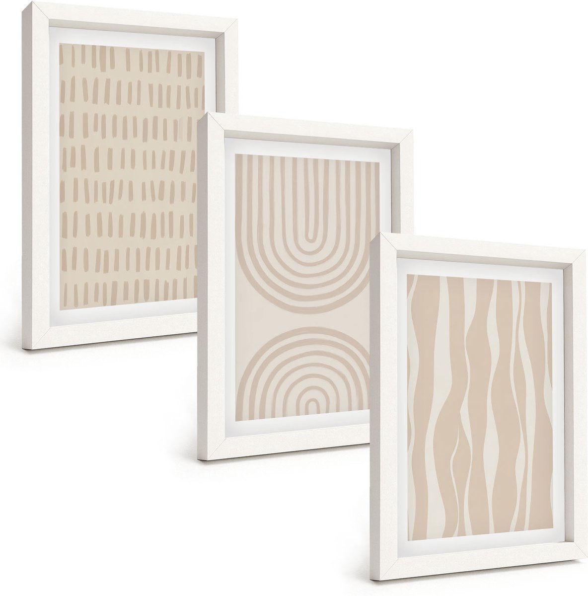 Tulup 3-Delige Schilderij Set - Abstracte patronen in beige en witte tinten. - 20x30 - Decoratieve Schilderijen - Woonkamer - Interieur - Interieur Decoratie