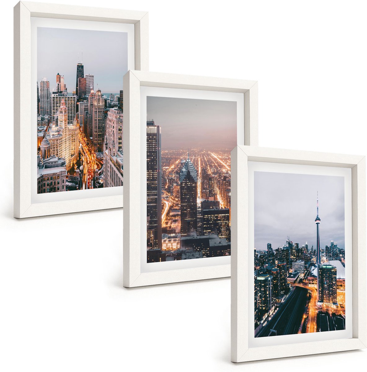 Tulup 3-Delige Schilderij Set - Stadsgezichten 's nachts met wolkenkrabbers en verlichting - 20x30 - Wanddecoratie - Moderne Interieurdecoratie - Interieur Decoratie