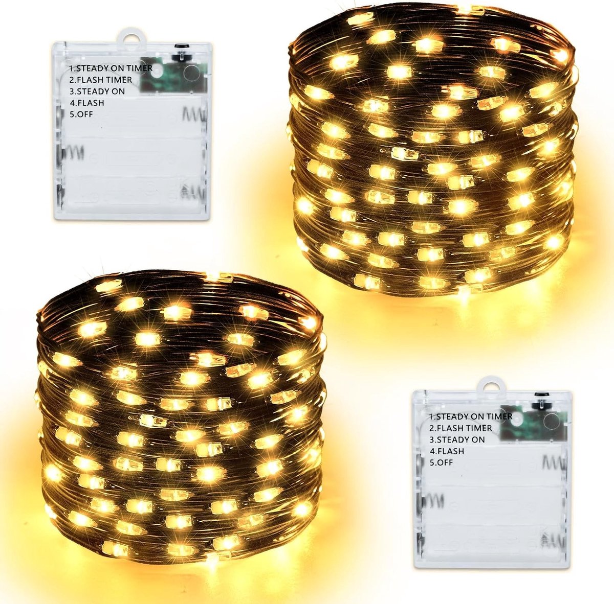 Lichtsnoer op Batterijen - Warmwit - 5 m - 50 LED met Timer en 4 Modi - Voor Binnen en Buiten Decoratie