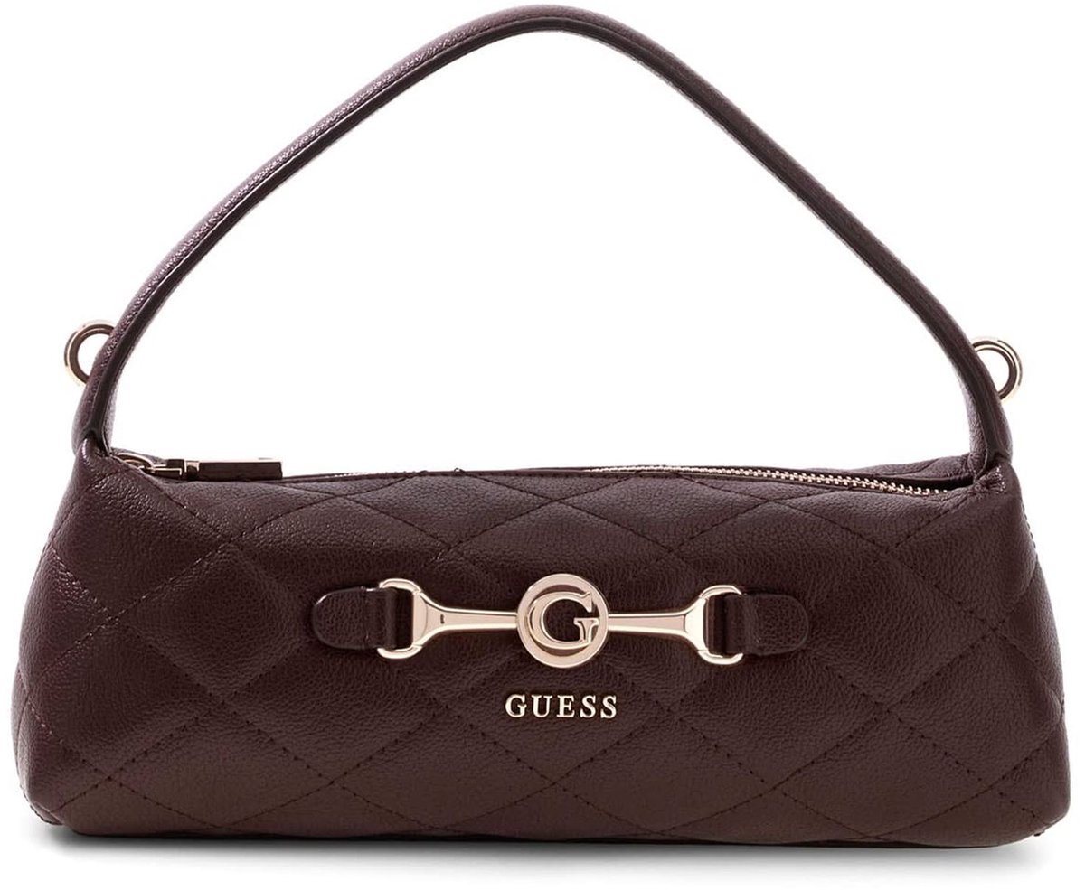 GUESS schoudertas Frances Mini Top Zip Crossbody Bag Brown donkerbruin