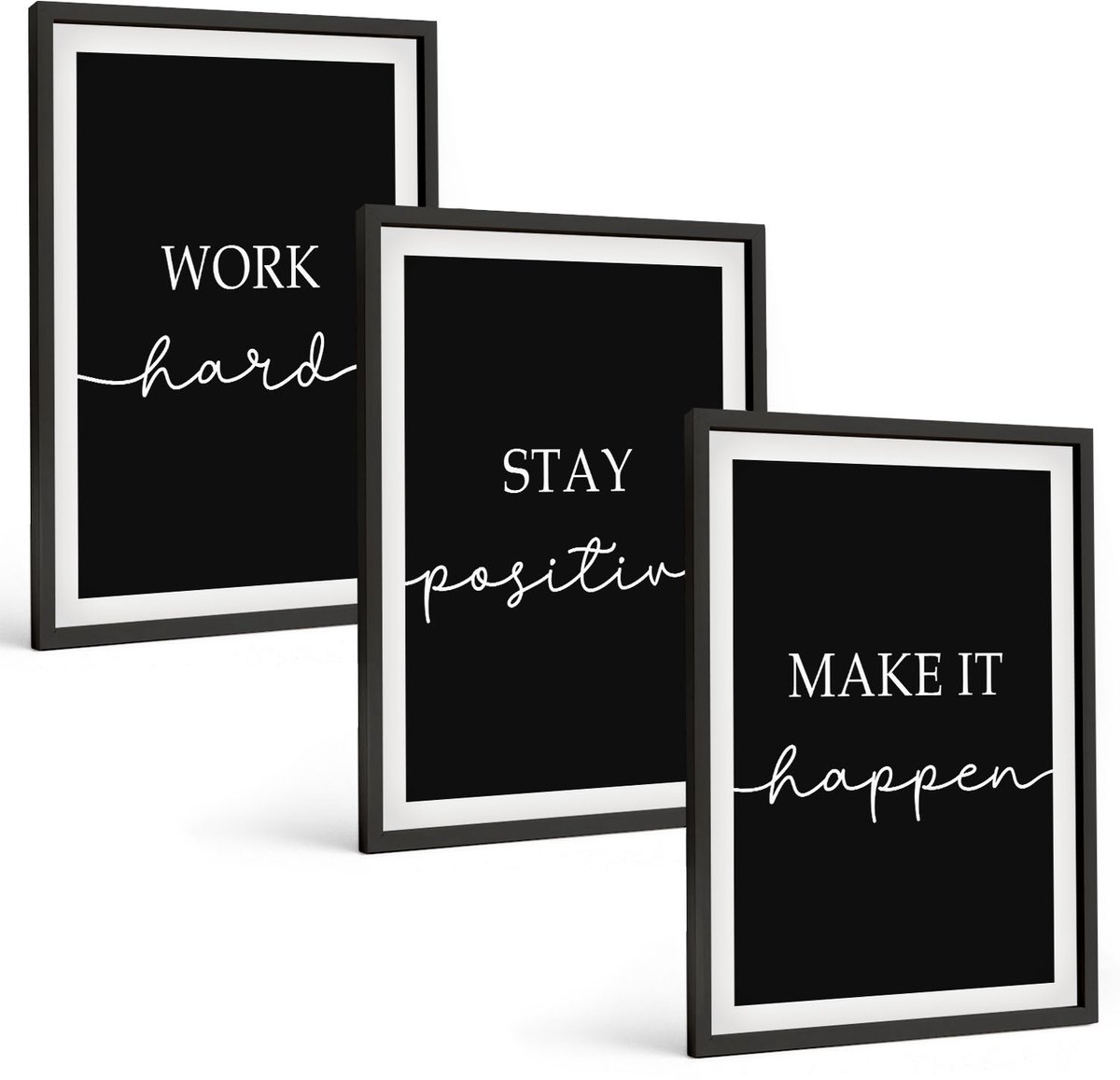 Tulup 4-Delige Schilderij Set - Elegante, motiverende slogans op een zwarte achtergrond - 40 x 60 cm - Muurdecoratie - Decoratieve Schilderijen - Wohnzimmer - Stijlvolle Muurdecoratie