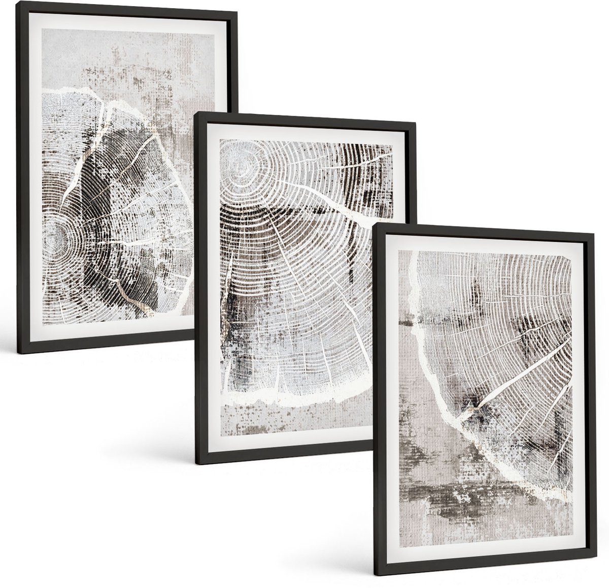 Tulup 4-Delige Schilderij Set - Houtnerfpatronen in grijstinten en wit - 40 x 60 cm - Muurdecoratie - Decoratieve Schilderijen - Wohnzimmer