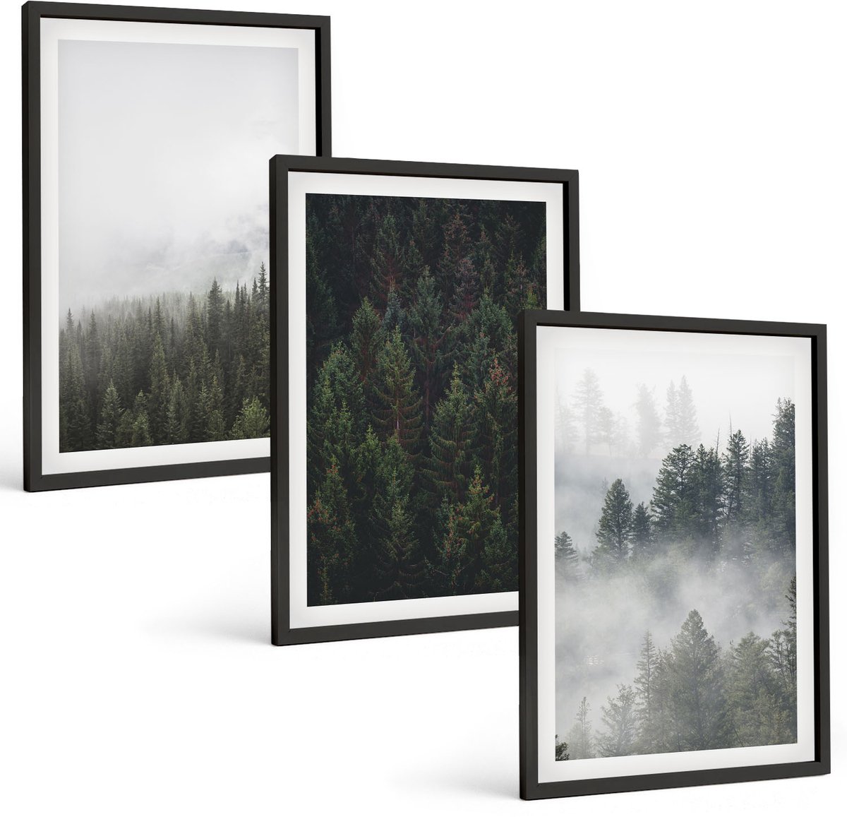 Tulup 4-Delige Schilderij Set - Groene bossen in een mistige natuurlijke omgeving - 40 x 60 cm - Schilderijen Set - Wanddecoratie - Woonkamer - Decoratieve Schilderijen