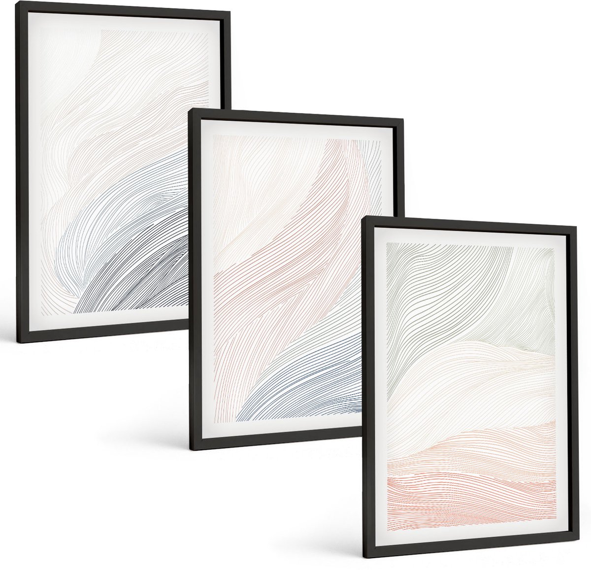 Tulup 4-Delige Schilderij Set - Abstracte golven schilderij op karton met pastelkleuren - 40 x 60 cm - Wanddecoratie - Muurdecoratie - Woonkamer