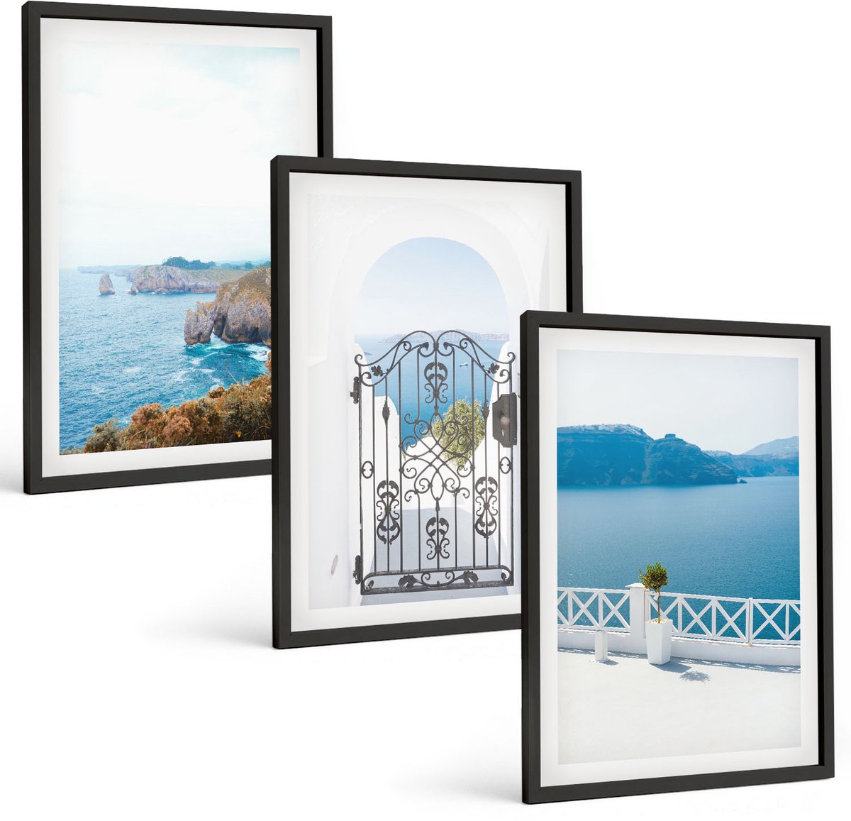 Tulup 4-Delige Schilderij Set - Zeezicht met Griekse architectuur - 40 x 60 cm - Decoratieve Schilderijen - Woonkamer - Interieur - Wanddecoratie