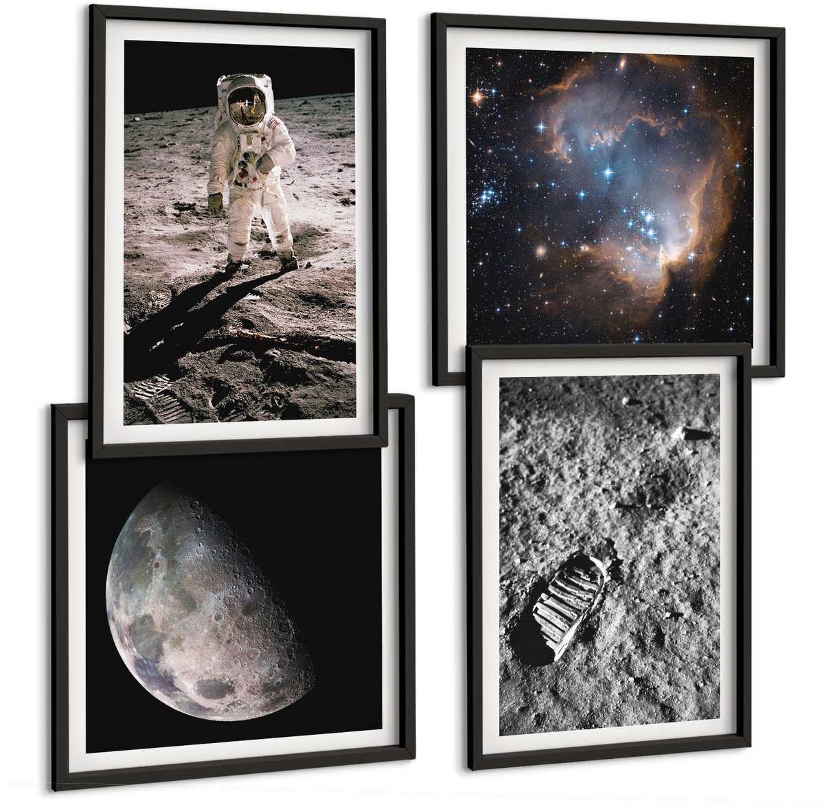 Tulup 4-Delige Schilderij Set - Foto's van astronautenvoetafdrukken op de maan - 40 x 40 cm en 40 x 60 cm - Moderne Wanddecoratie - Slaapkamer - Interieur Decoratie