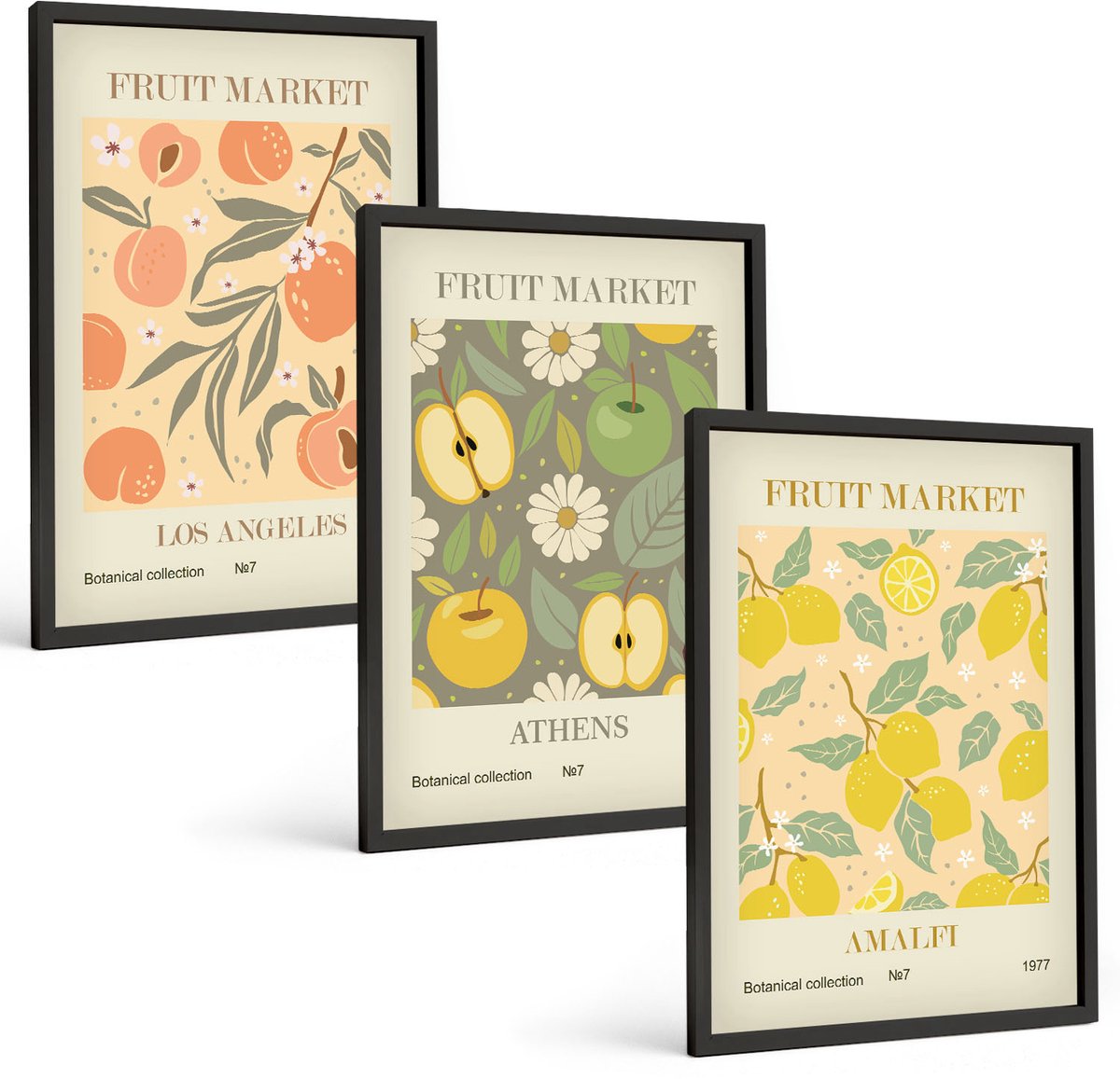 Tulup 4-Delige Schilderij Set - Posters met fruitmotieven in retrostijl - 40 x 60 cm - Stijlvolle Muurdecoratie - Kantoor - Moderne Wanddecoratie