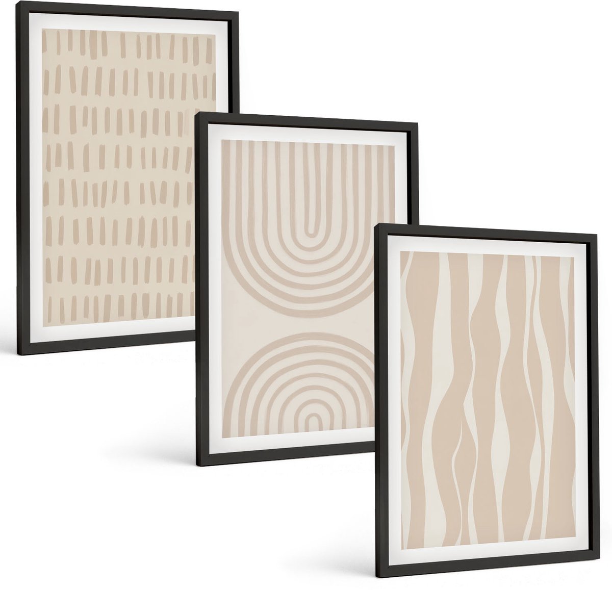 Tulup 4-Delige Schilderij Set - Abstracte patronen in beige en witte tinten. - 40 x 60 cm - Wanddecoratie - Woonkamer Decoratie - Muurdecoratie