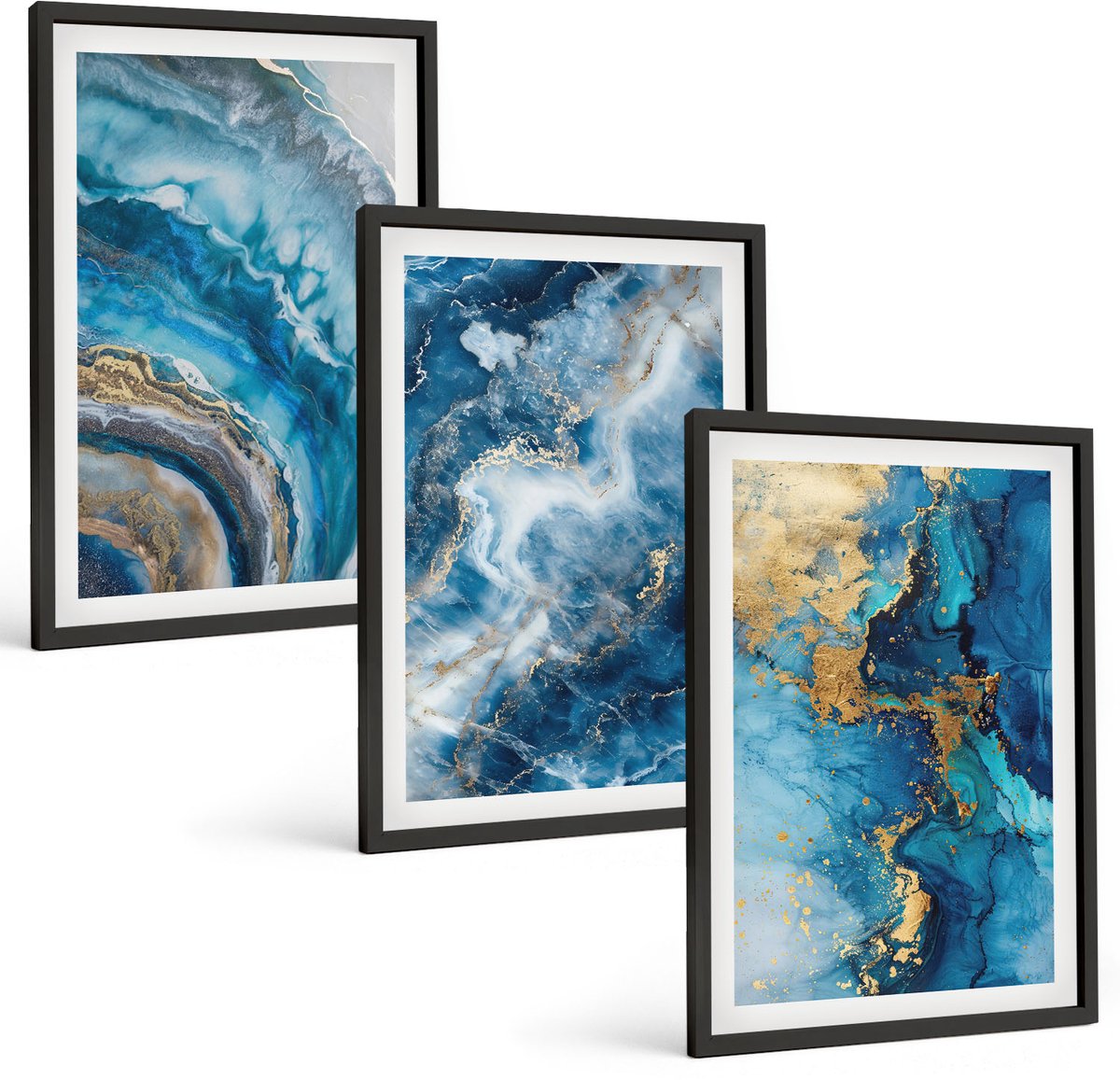 Tulup 4-Delige Schilderij Set - Blauwe abstracte patronen - 40 x 60 cm - Wanddecoratie - Muurdecoratie - Moderne Interieurdecoratie