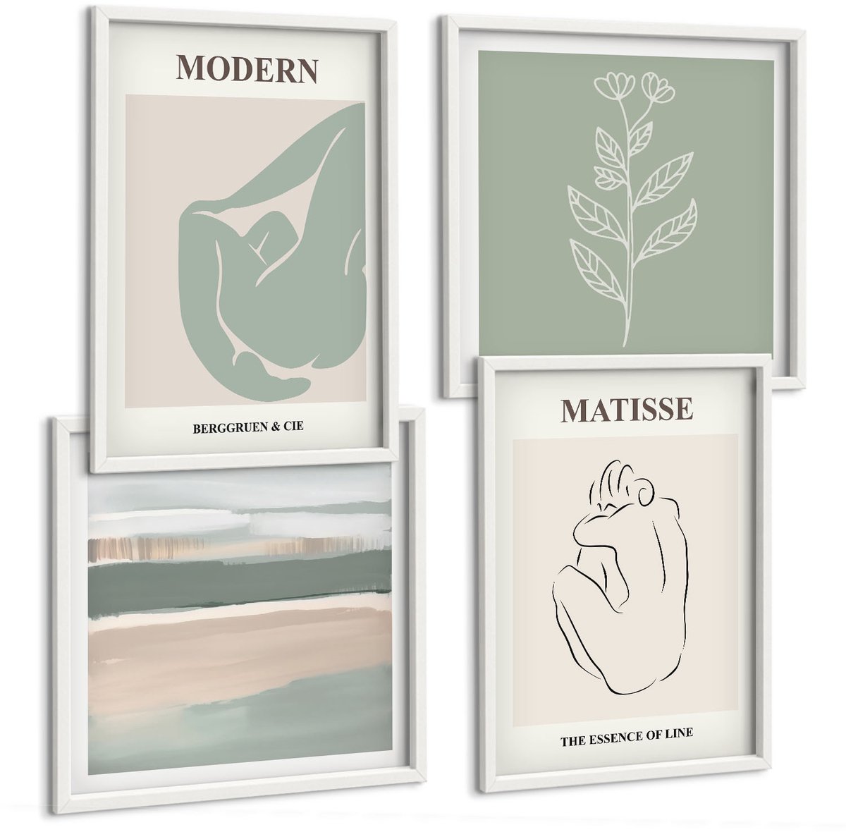 Tulup 4-Delige Schilderij Set - Abstracte vormen in pasteltinten met planten - 40x40 en 40x60 - Stijlvolle Wanddecoratie - Interieur - Interieur Decoratie