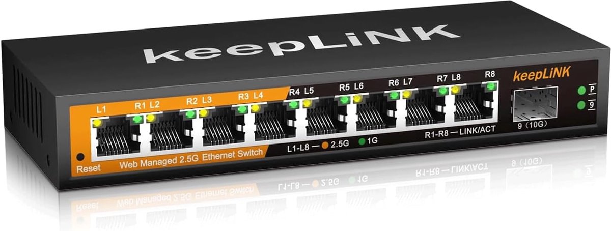 Netwerkswitch 8 poorten 2.5G - Web Smart Managed - 8 x 2.5G Base-T & 1 x 10G SFP Slot - Ideaal voor snelle netwerken