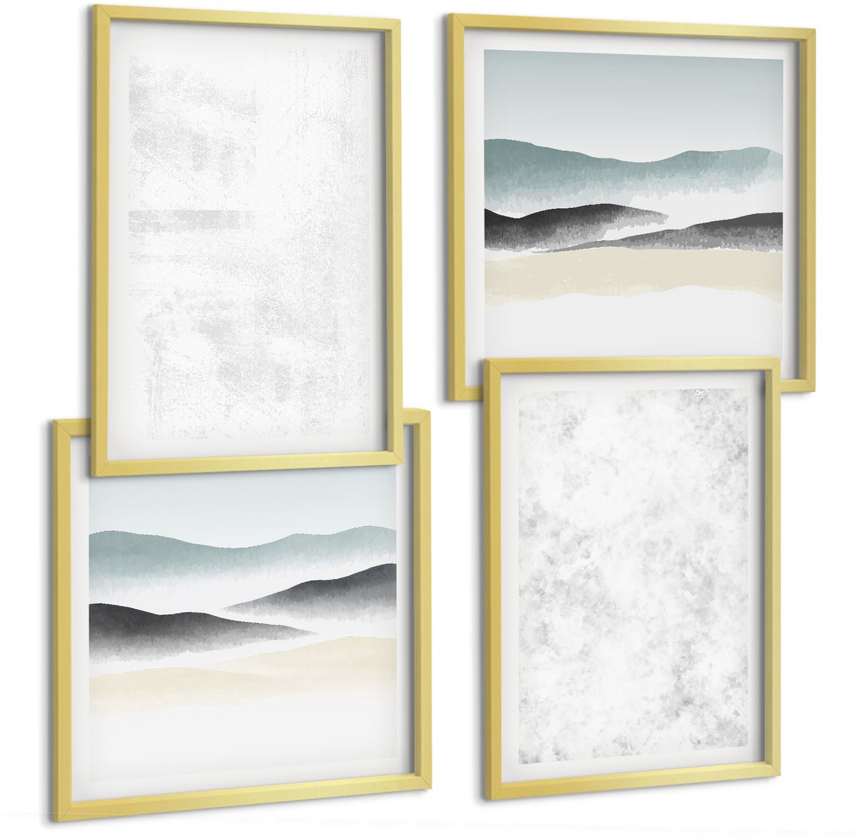 TULUP 4-Delige Schilderij Set - Witte vlekken op canvas en abstracte, minimalistische achtergronden - 40 x 40 cm en 40 x 60 cm - Decoratieve Schilderijen - Wanddecoratie - Hal Gouden lijst