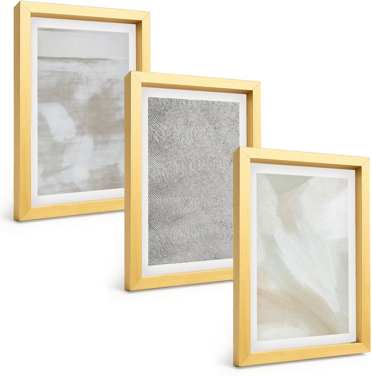 TULUP 4-Delige Schilderij Set - Abstractie in design Moderne schilderkunst Texturen - 20 x 30 cm - Stijlvolle Muurdecoratie - Kantoor Gouden lijst