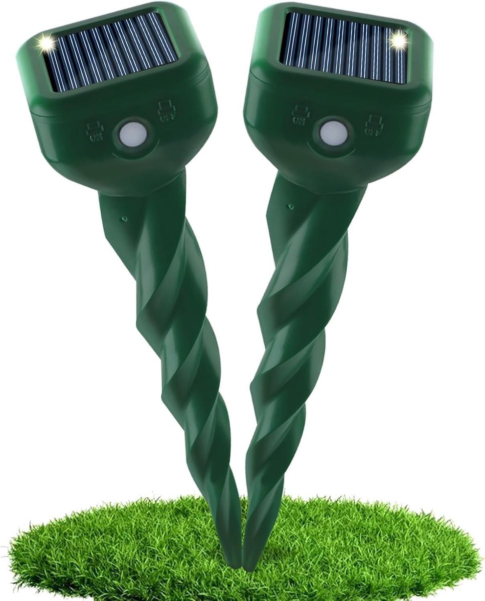 Mollenverjager trilling - Zilver - Set van 2 - Ultrasone en Trillingsverjager op Zonne-energie - Voor Tuin en Gazon